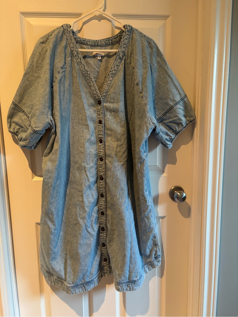Denim Button-Front Shirt Dress - Light Blue